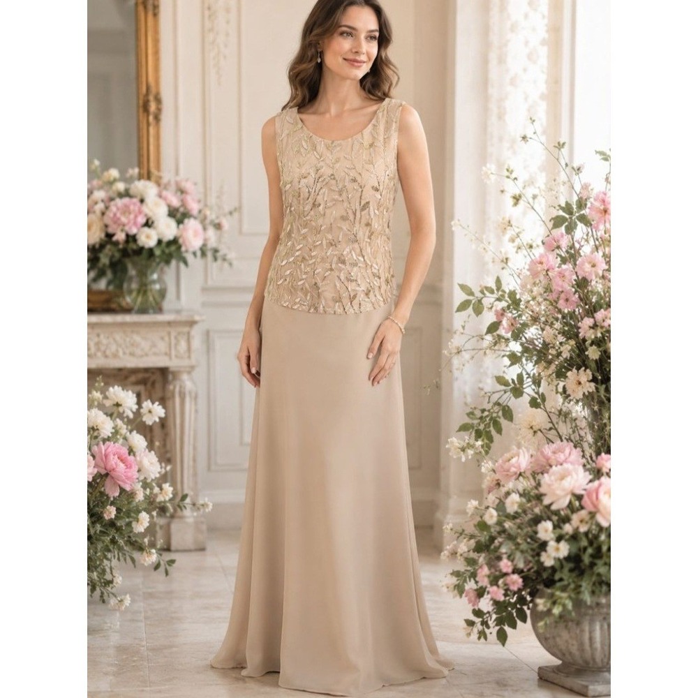 Champagne Gold Chiffon Formal Gown Mother Of The Bride Dress Size 18 NEW